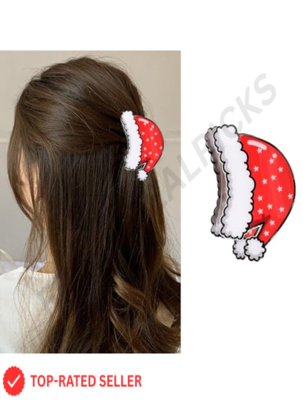 Christmas Hair Clips Women Red Hat Rhinestone Star Claw Clips